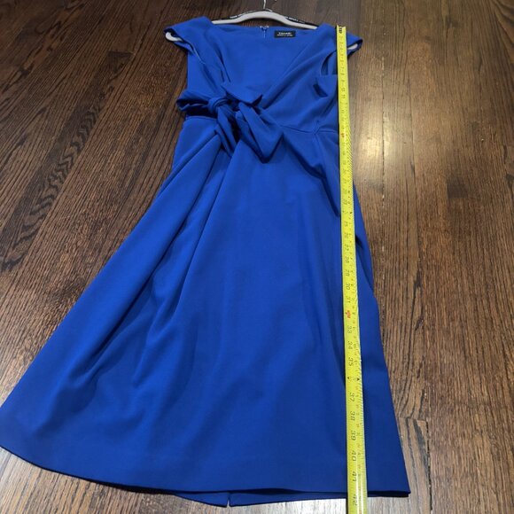 Tahari ASL Women Cobalt Blue Side Tide Crepe Sheath Cap sleeve Dress Size 14 - Picture 10 of 16